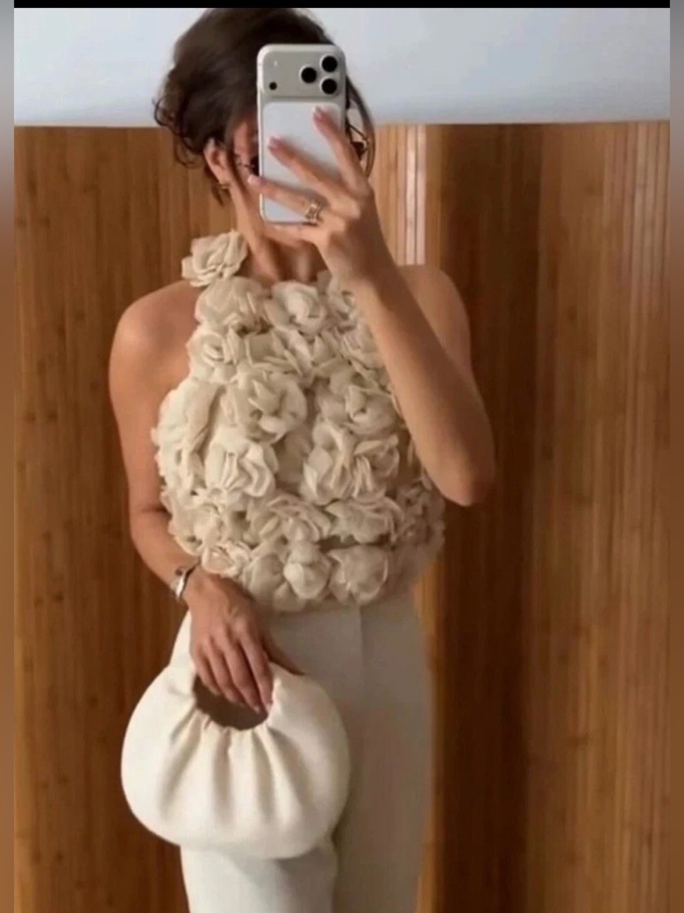 🔥🔥Zara Cream Floral Appliqué Halter Crop Top Dress